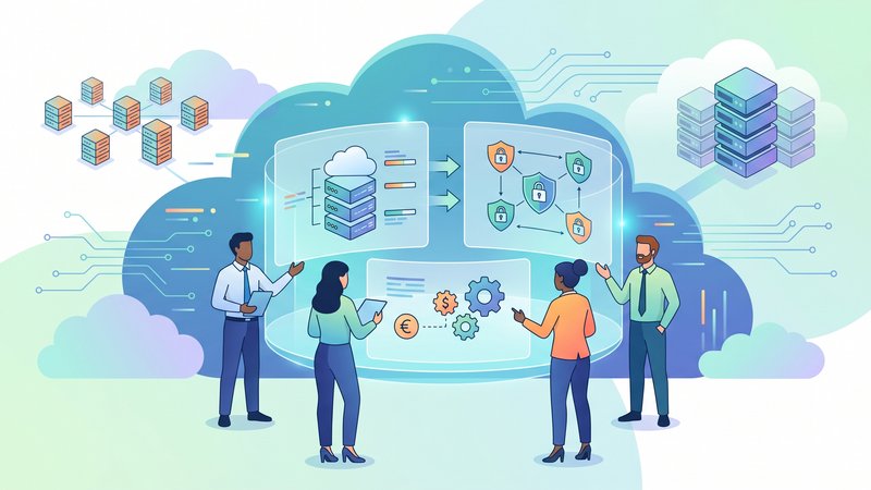 Современная иллюстрация облачного сервера для B2B SaaS проектов в минималистичном профессиональном стиле